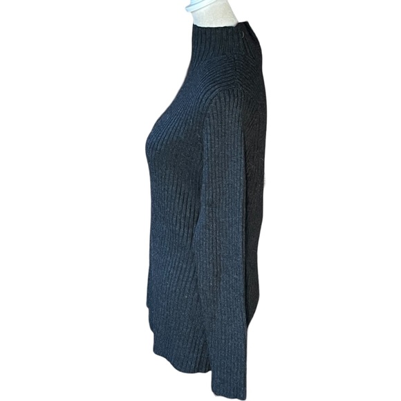 EILEEN FISHER DARK GREY MERINO WOOL RIBBED MOCK TURTLENECK SWEATER GREAT COND XS - Picture 4 of 9